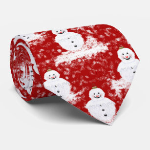 Funny, Cute smiling Snowmans White and Red color Tie