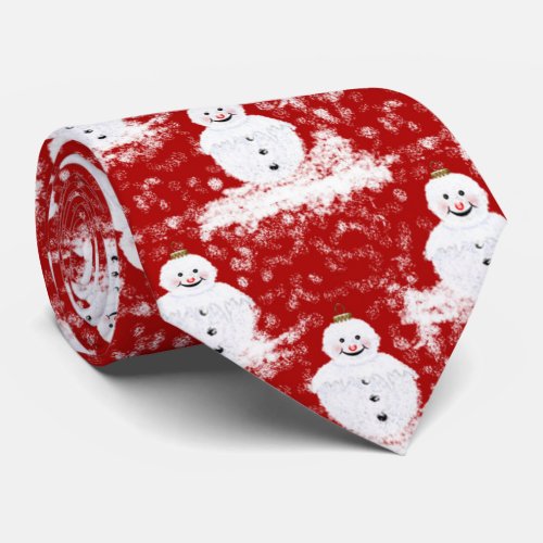 Funny Cute smiling Snowmans White and Red color Tie