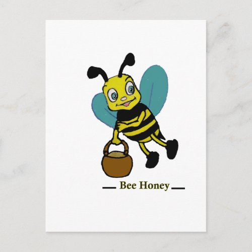 Funny cute smiling watercolor bee  postcard