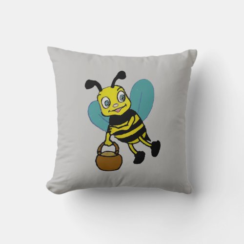 Funny cute smiling watercolor bee  throw pillow