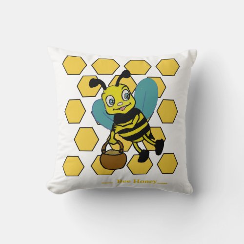 Funny cute smiling watercolor bee  throw pillow