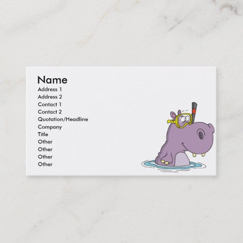 funny cute snorkeling swimming hippo business card