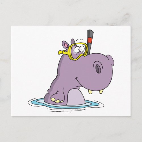 funny cute snorkeling swimming hippo postcard