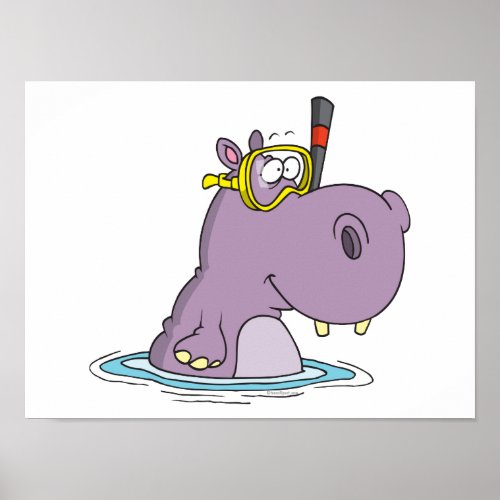 funny cute snorkeling swimming hippo poster