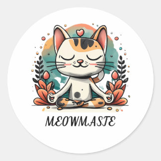 Funny Cute Spiritual Cat Meditating "MEOWMASTE" Classic Round Sticker
