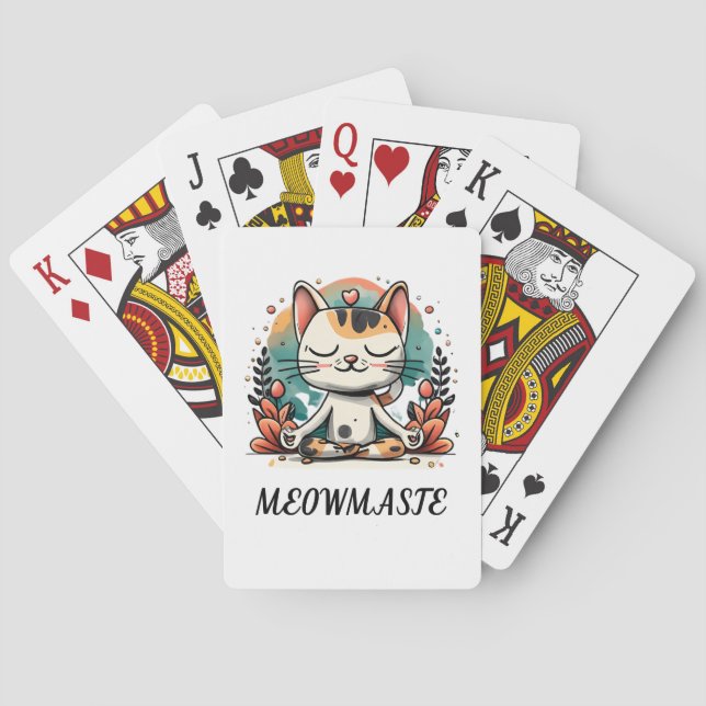 Funny Cute Spiritual Cat Meditating "MEOWMASTE" Poker Cards (Back)