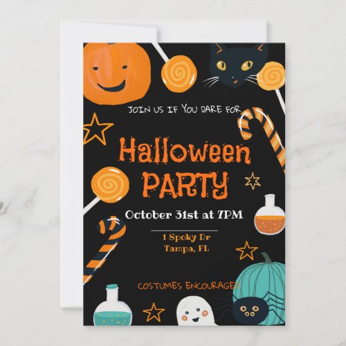 Funny Cute Spooky Halloween Costume Party  Invitation