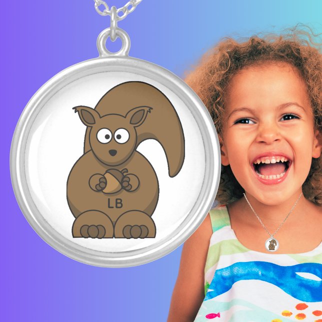 Funny Cute Squirrel Illustration Silver Plated Necklace (Funny Cute Squirrel Illustration Silver Plated Necklace)
