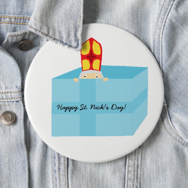 Funny Cute St. Nicholas Dutch Sinterklaas Kids Art Button (In Situ)