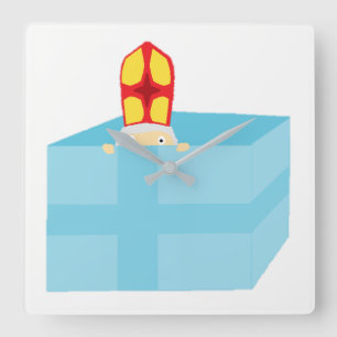 Funny Cute St. Nicholas Dutch Sinterklaas Kids Art Square Wall Clock