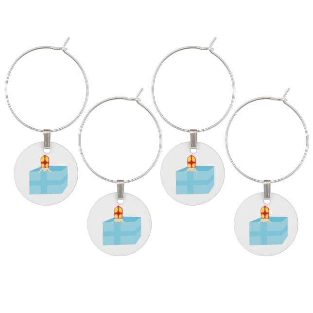 Funny Cute St. Nicholas Dutch Sinterklaas Kids Art Wine Charm (Staggered)