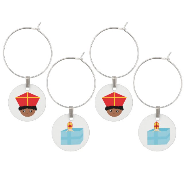 Funny Cute St. Nicholas Sinterklaas Zwarte Piet Wine Charm (Staggered)