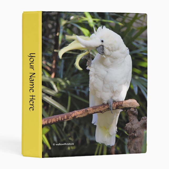 Funny Cute Sulfur-Crested Cockatoo Waves Hello Mini Binder (Front/Spine)