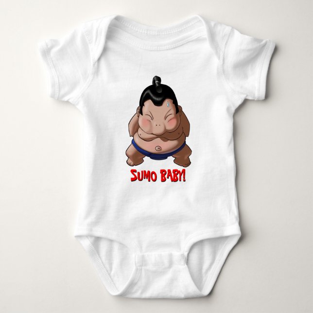 Funny Cute Sumo Baby Wrestler Baby Bodysuit (Front)