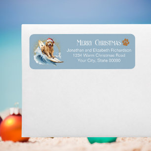 Funny Cute Surfing Dog Christmas Return Address Label