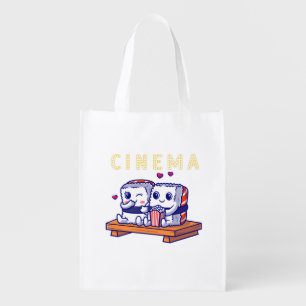 Funny Cute Sushi Couple Watching Home Cinema Grocery Bag