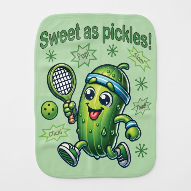 Funny Cute Sweet as Pickles Pickleball Baby Burp Cloth (Front)