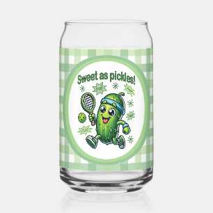 Funny Cute Sweet as Pickles Pickleball Can Glass