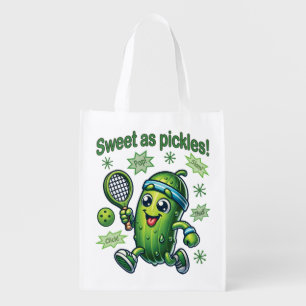 Funny Cute Sweet as Pickles Pickleball Grocery Bag