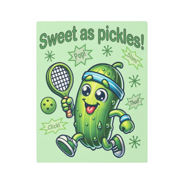 Funny Cute Sweet as Pickles Pickleball Metal Print (Front)