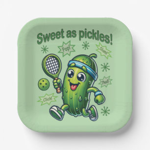 Funny Cute Sweet as Pickles Pickleball Paper Plates