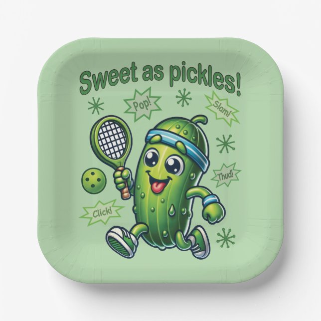 Funny Cute Sweet as Pickles Pickleball Paper Plates (Front)