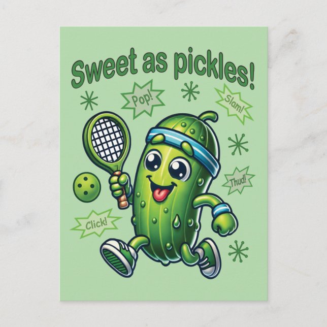 Funny Cute Sweet as Pickles Pickleball Postcard (Front)