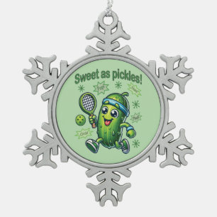 Funny Cute Sweet as Pickles Pickleball Snowflake Pewter Christmas Ornament
