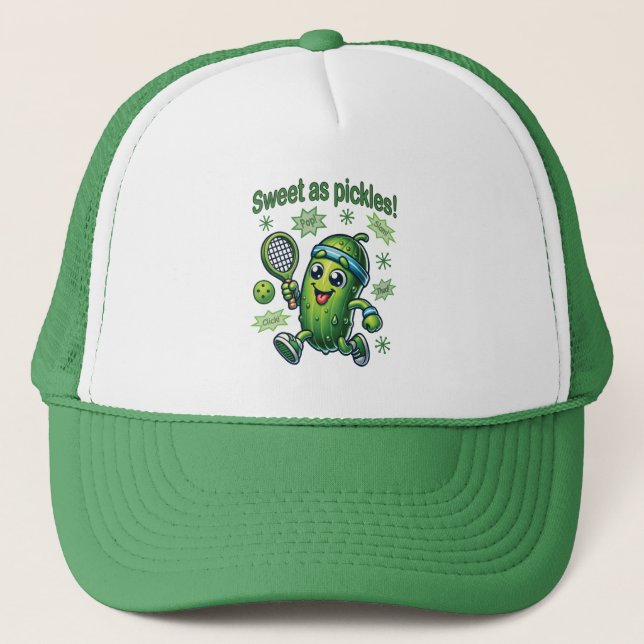 Funny Cute Sweet as Pickles Pickleball Trucker Hat (Front)