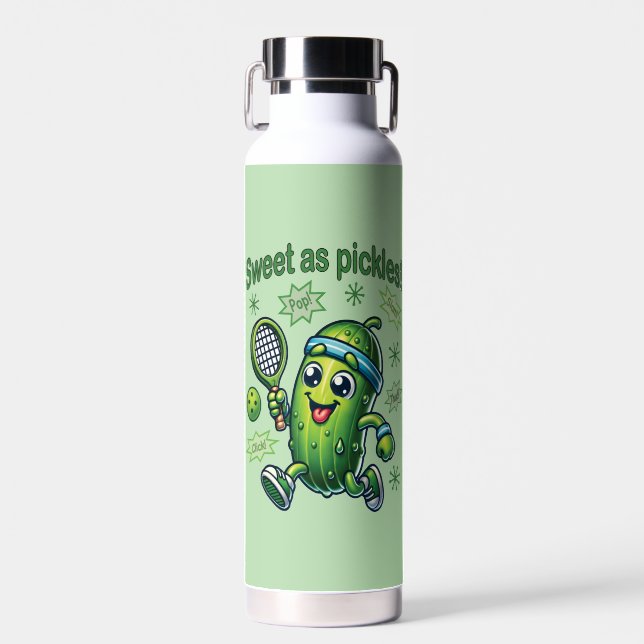 Funny Cute Sweet as Pickles Pickleball Water Bottle (Front)