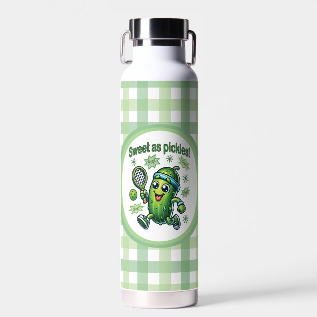Funny Cute Sweet as Pickles Pickleball Water Bottle (Front)
