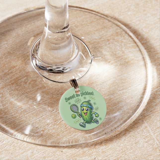 Funny Cute Sweet as Pickles Pickleball Wine Charm (In Situ)