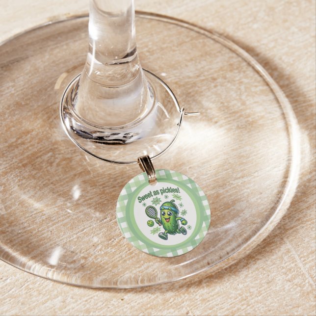 Funny Cute Sweet as Pickles Pickleball Wine Charm (In Situ)