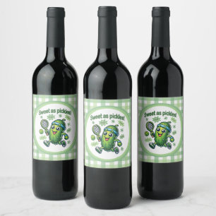 Funny Cute Sweet as Pickles Pickleball Wine Label
