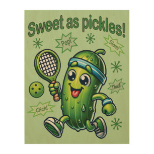 Funny Cute Sweet as Pickles Pickleball Wood Wall Art