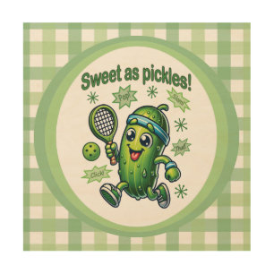 Funny Cute Sweet as Pickles Pickleball Wood Wall Art