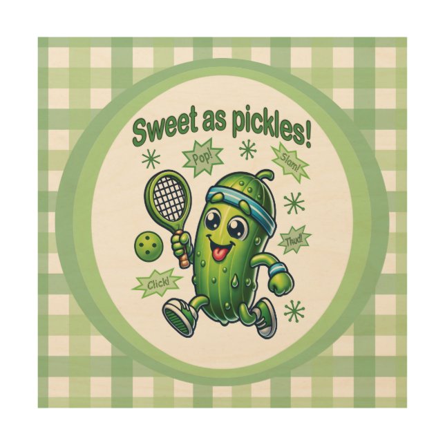 Funny Cute Sweet as Pickles Pickleball Wood Wall Art (Front)