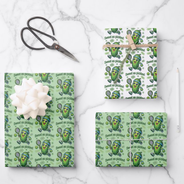 Funny Cute Sweet as Pickles Pickleball Wrapping Paper Sheets (Front)