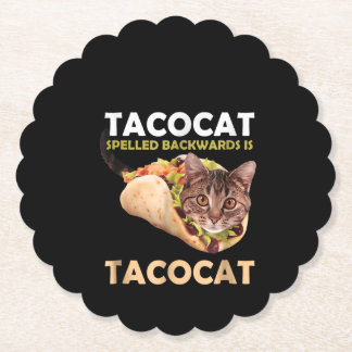 Funny Cute Tacocat Taco Cat Spelled Backward Paper Coaster