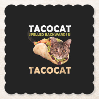Funny Cute Tacocat Taco Cat Spelled Backward Paper Coaster