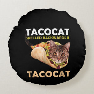 Funny Cute Tacocat Taco Cat Spelled Backward Round Pillow