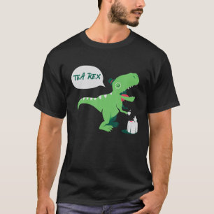 Funny Cute Tea Rex Tyrannosaurus Dino Drinking Tea T-Shirt
