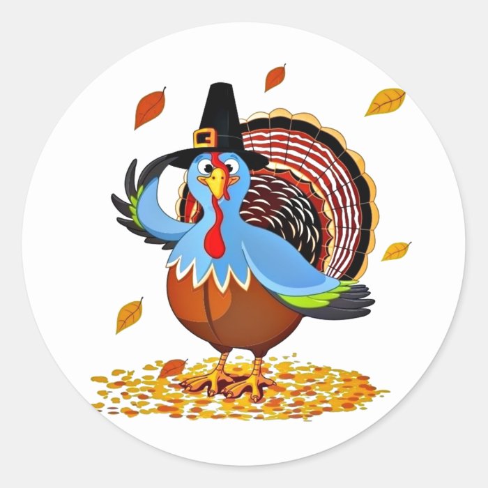Funny Cute Thanksgiving Turkey in a Pilgrim Hat Sticker