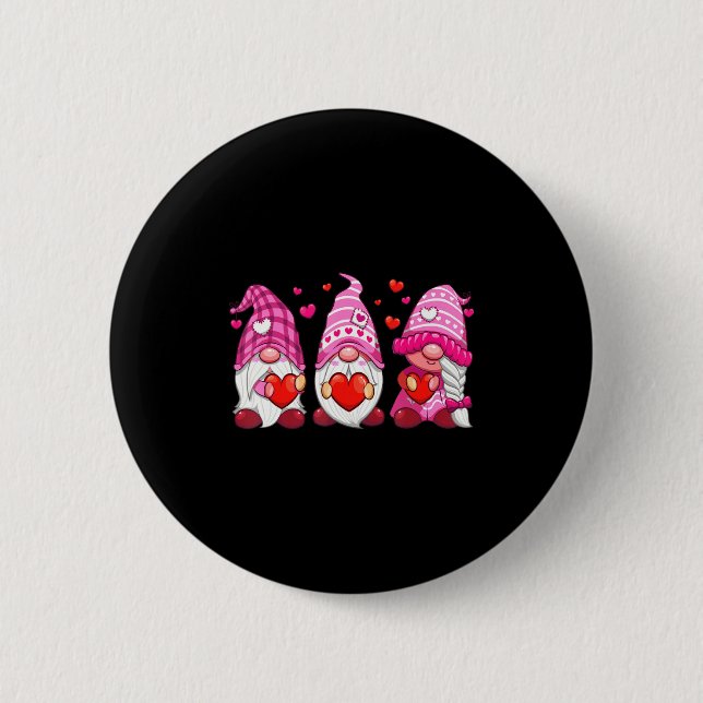 Funny Cute Three Gnomies Nk Hearts Matching Vale  Button (Front)