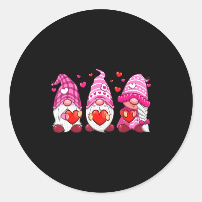 Funny Cute Three Gnomies Nk Hearts Matching Vale  Classic Round Sticker (Front)