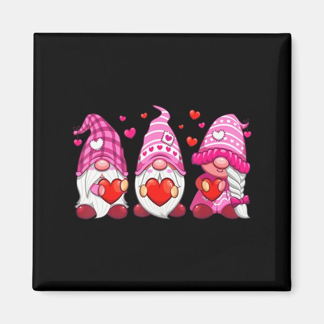 Funny Cute Three Gnomies Nk Hearts Matching Vale  Magnet (Front)