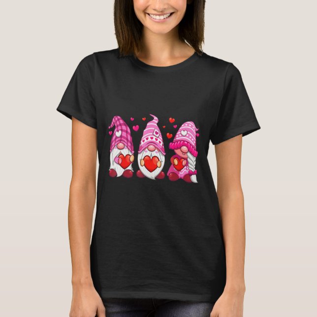 Funny Cute Three Gnomies Nk Hearts Matching Vale  T-Shirt (Front)