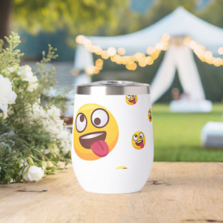 "Funny Cute Tongue-Out Emoji Design" Thermal Wine Tumbler
