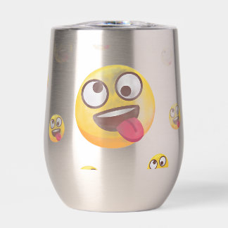 "Funny Cute Tongue-Out Emoji Design" Thermal Wine Tumbler