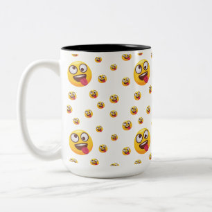 "Funny Cute Tongue-Out Emoji Design" Two-Tone Coffee Mug